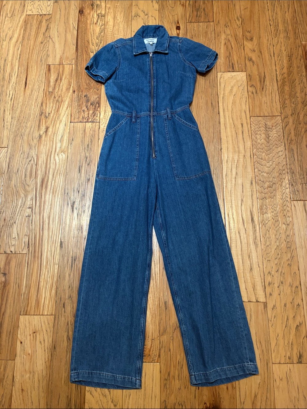 Reformation Indigo Denim Short-Sleeve Zip Jumpsuit
